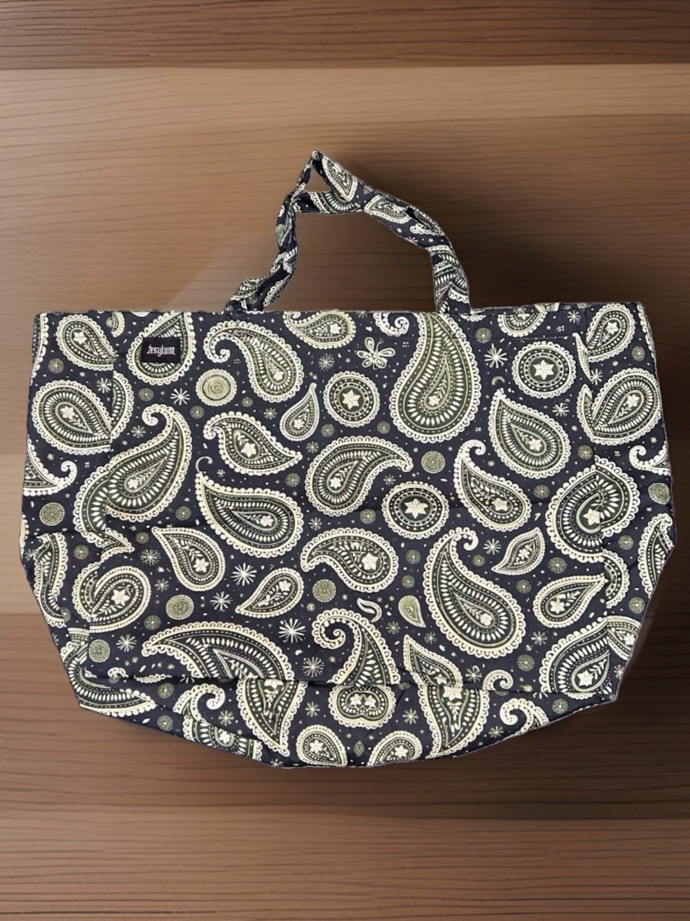Navy Paisley Tote Bag with Cream Accents